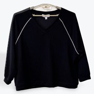 MAGASCHONI WOMAN Black V-Neck Sweatshirt Pullover Top 2X Metallic  Trim